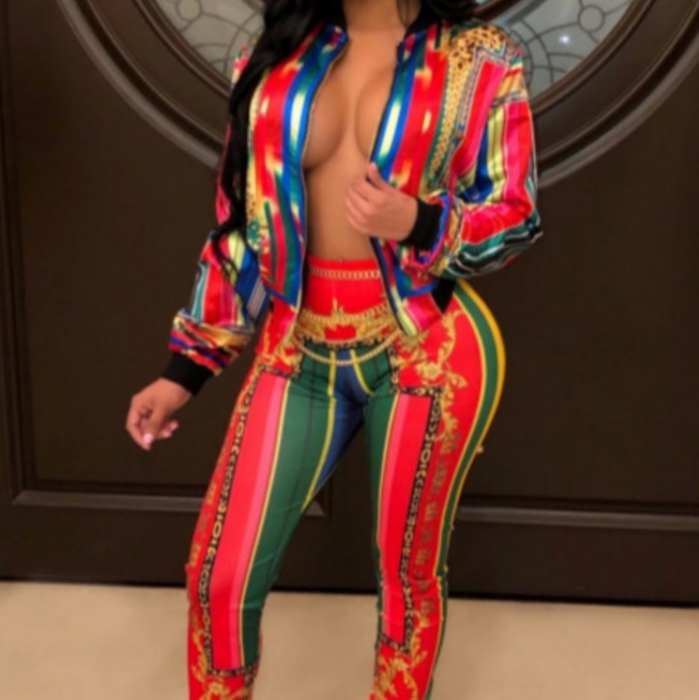 NEW: Sexy Silk Red Colorful Two Piece Pant Set